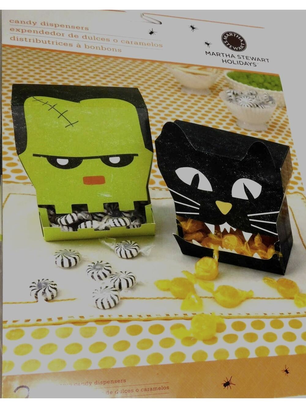 Martha Stewart Halloween Black Cat Frankenstein Monster Candy Dispensers Set